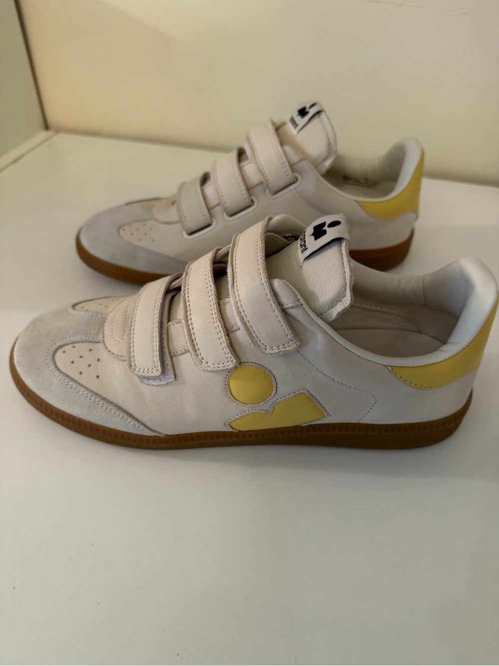 Isabel Marant Beth Cream and Yellow Velcro Sneakers size 40